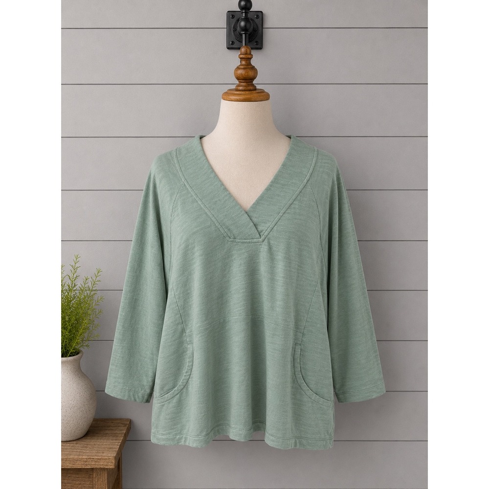 Pure Jill Organically Grown Cotton Pullover Top Women XL Green Pockets Organic‎